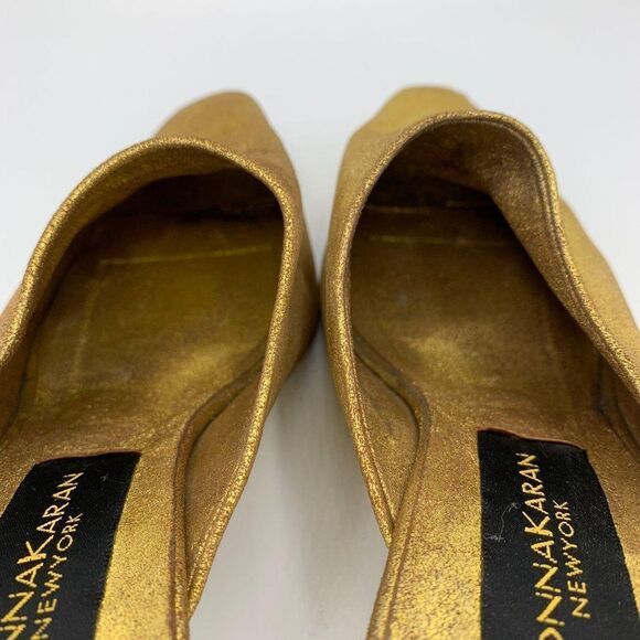 Donna Karan DKNY Gold Leather Peep Toe Slide Mule Pumps Heels Size 5.5 Pre-owned - Picture 6 of 11